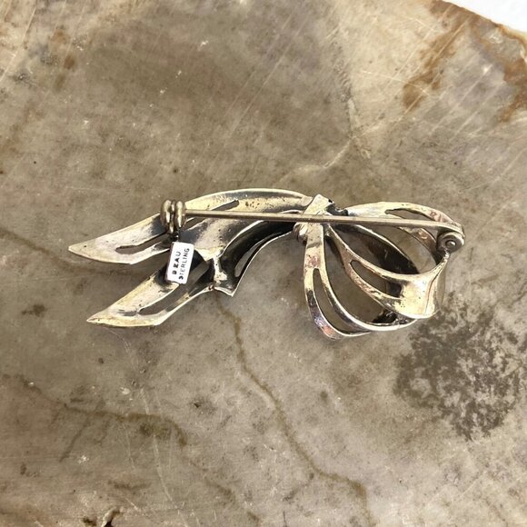 Vintage BEAU Sterling Silver 925 Ribbon Bow Brooch Pin Vintage Brooch - Picture 14 of 16